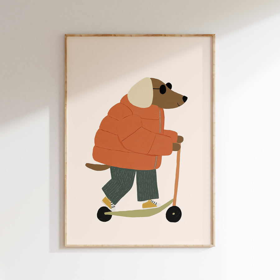 Children's room print - Dog on scooter