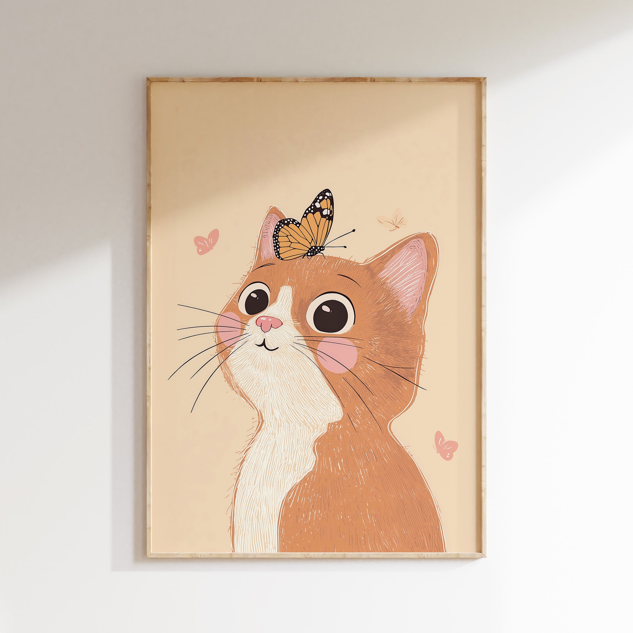 Kinderkamer print - Lieve kat met vlinder