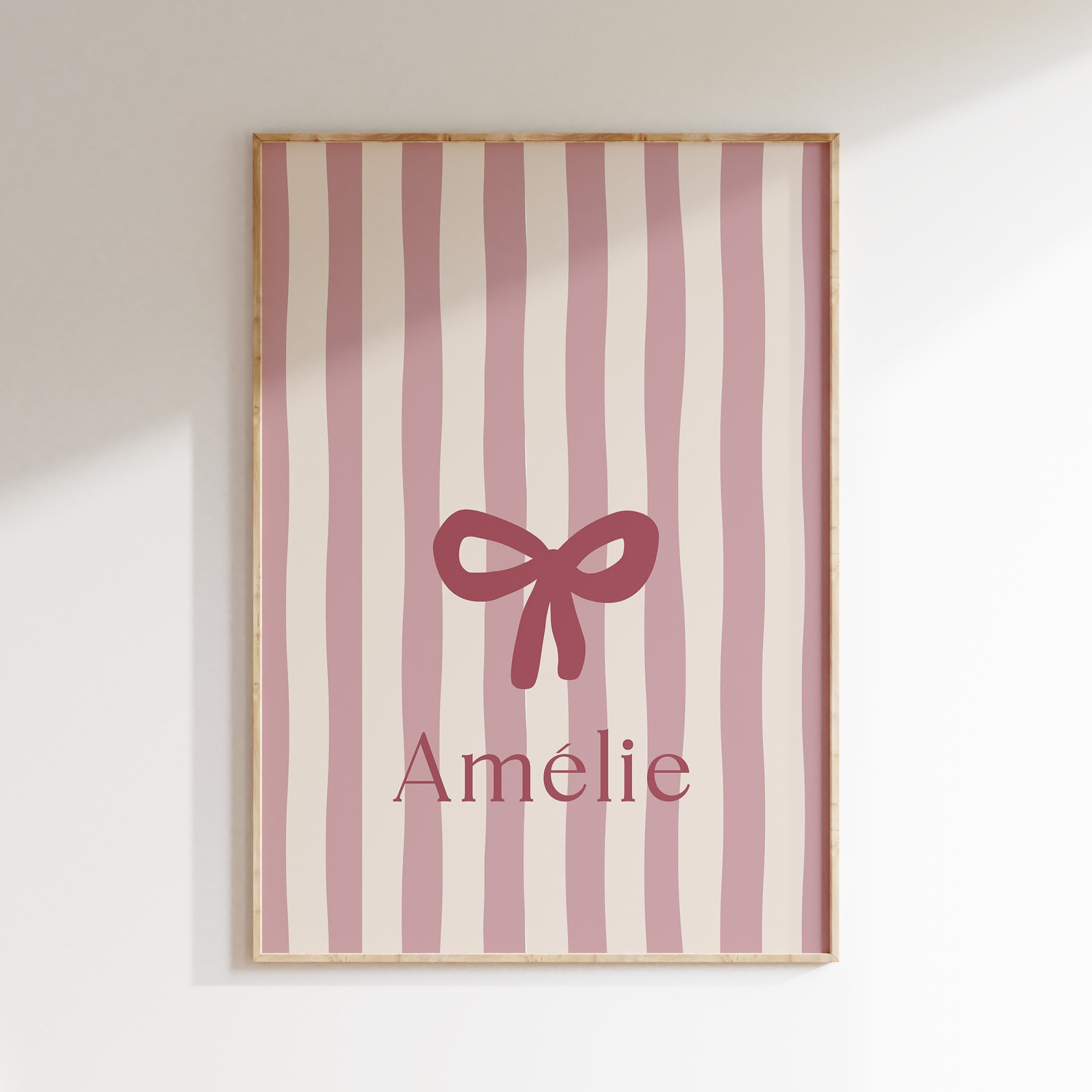 Geboorteposter Strikstrepen - zacht roze