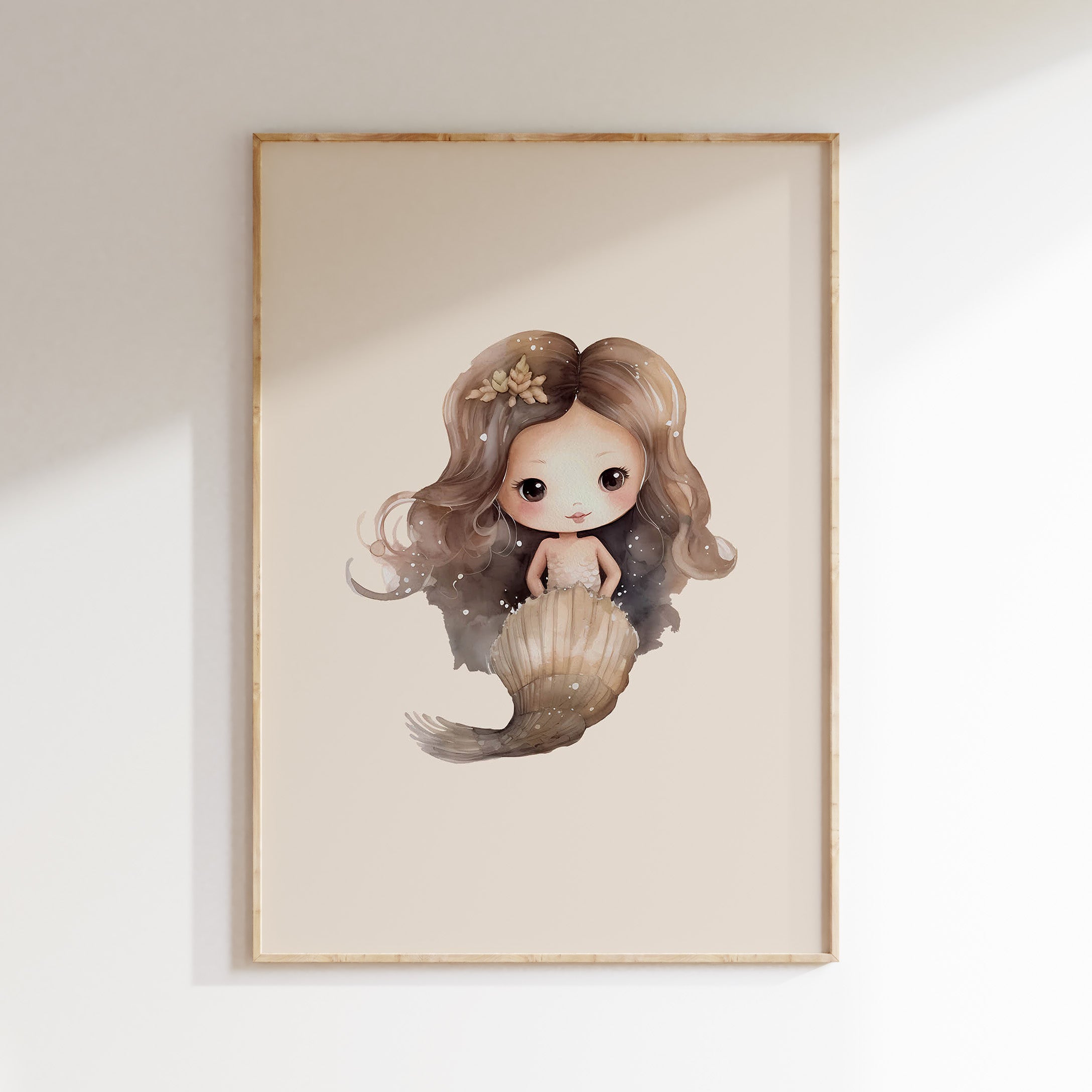 Kinderkamer poster - Zeemeermin beige met schelpstaart | Mermaids
