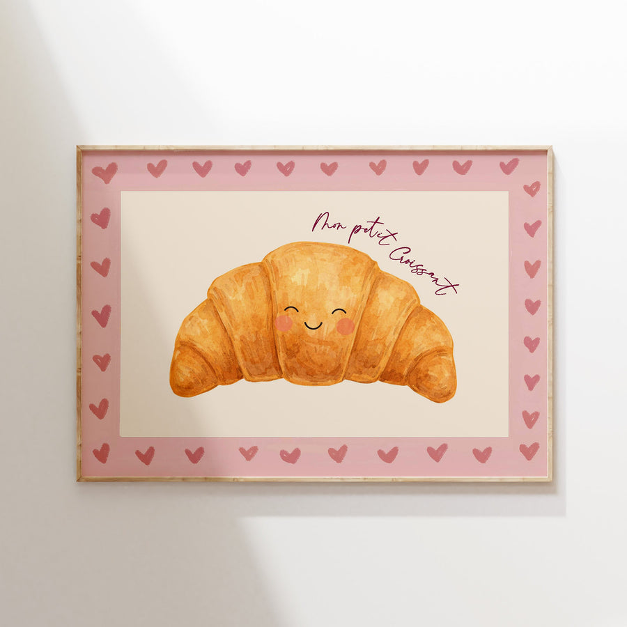 Mon petit croissant poster in een houten lijst voor de baby- of kinderkamer