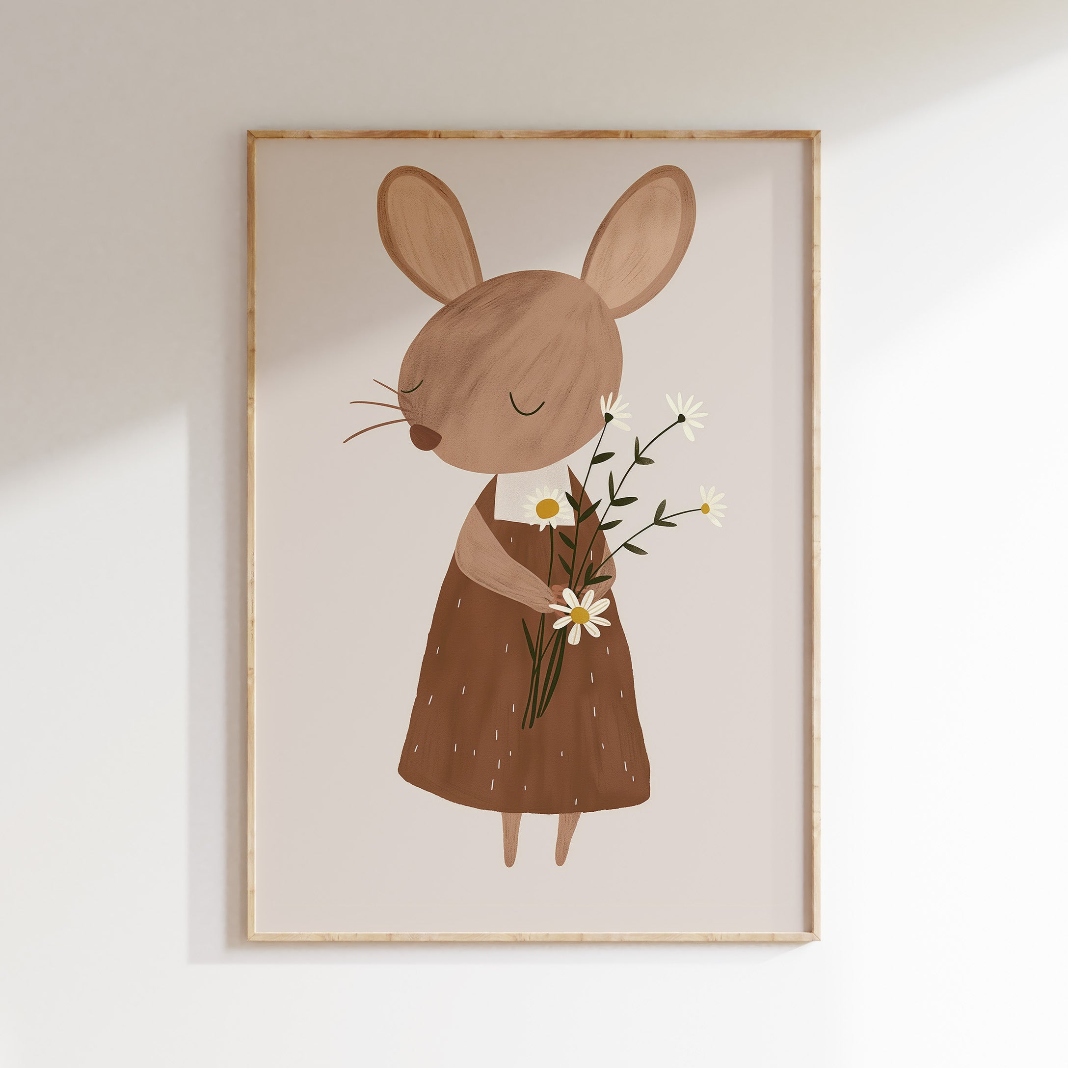 Kinderkamer print - Muisje met Bosje Madeliefjes