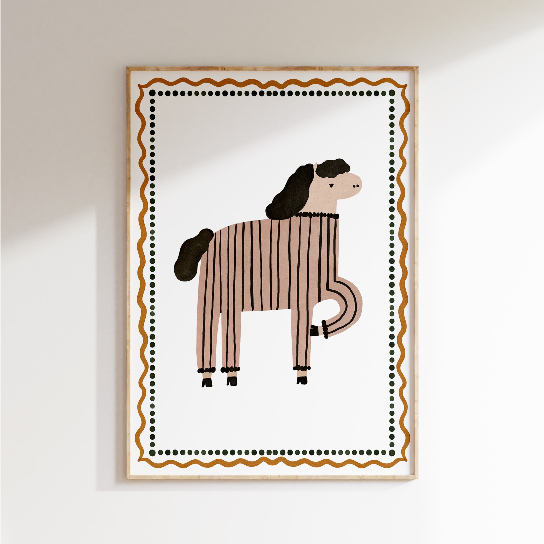 Retro kinderkamer poster - Paard met strepen