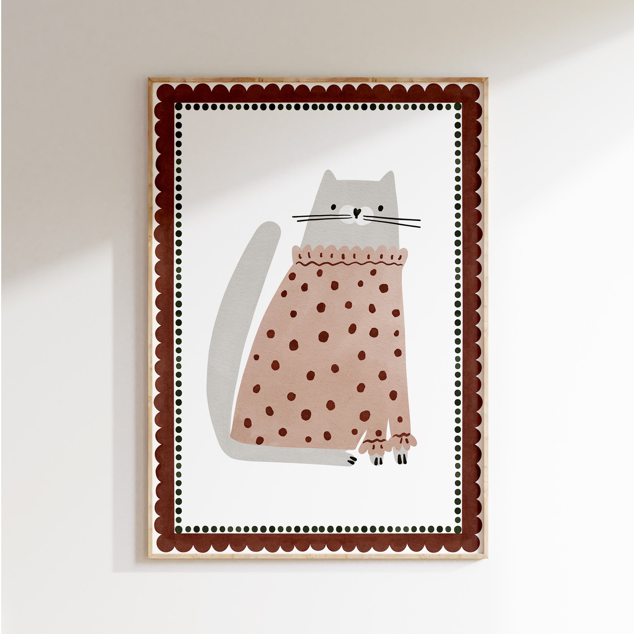 Retro kinderkamer poster - Kat met stippen