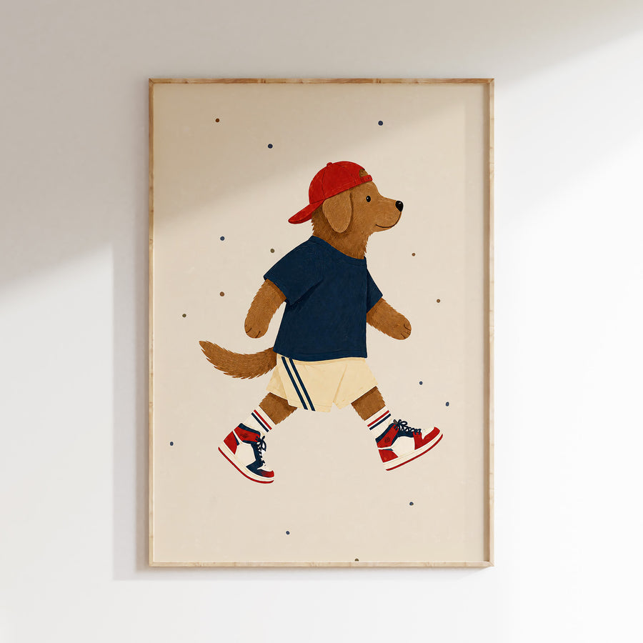 Kinderkamer poster - Stoere hond op sneakers