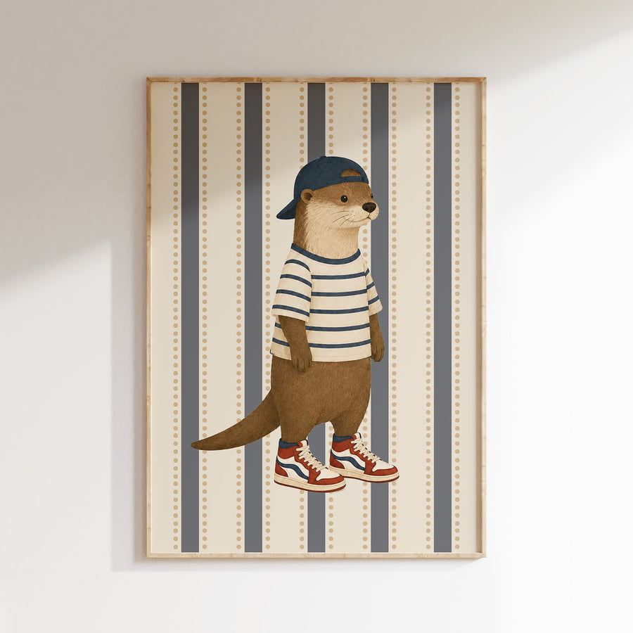 Stoere otter poster in een houten lijst voor de baby- of kinderkamer