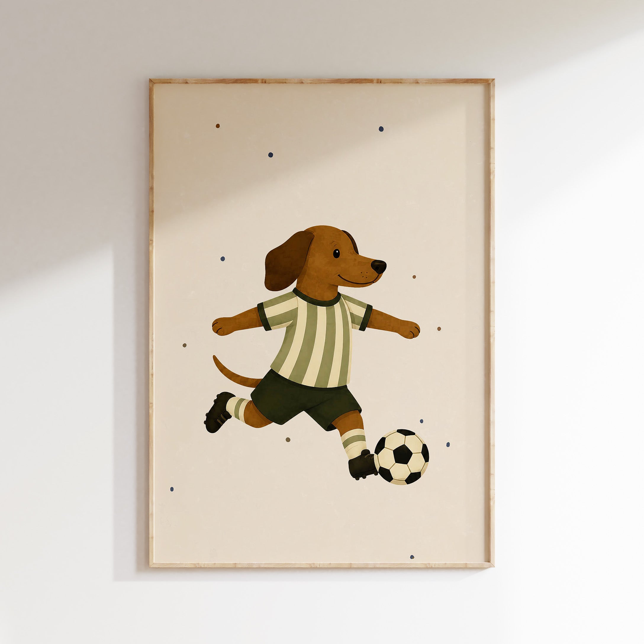 Children's room poster - Dog playing football
