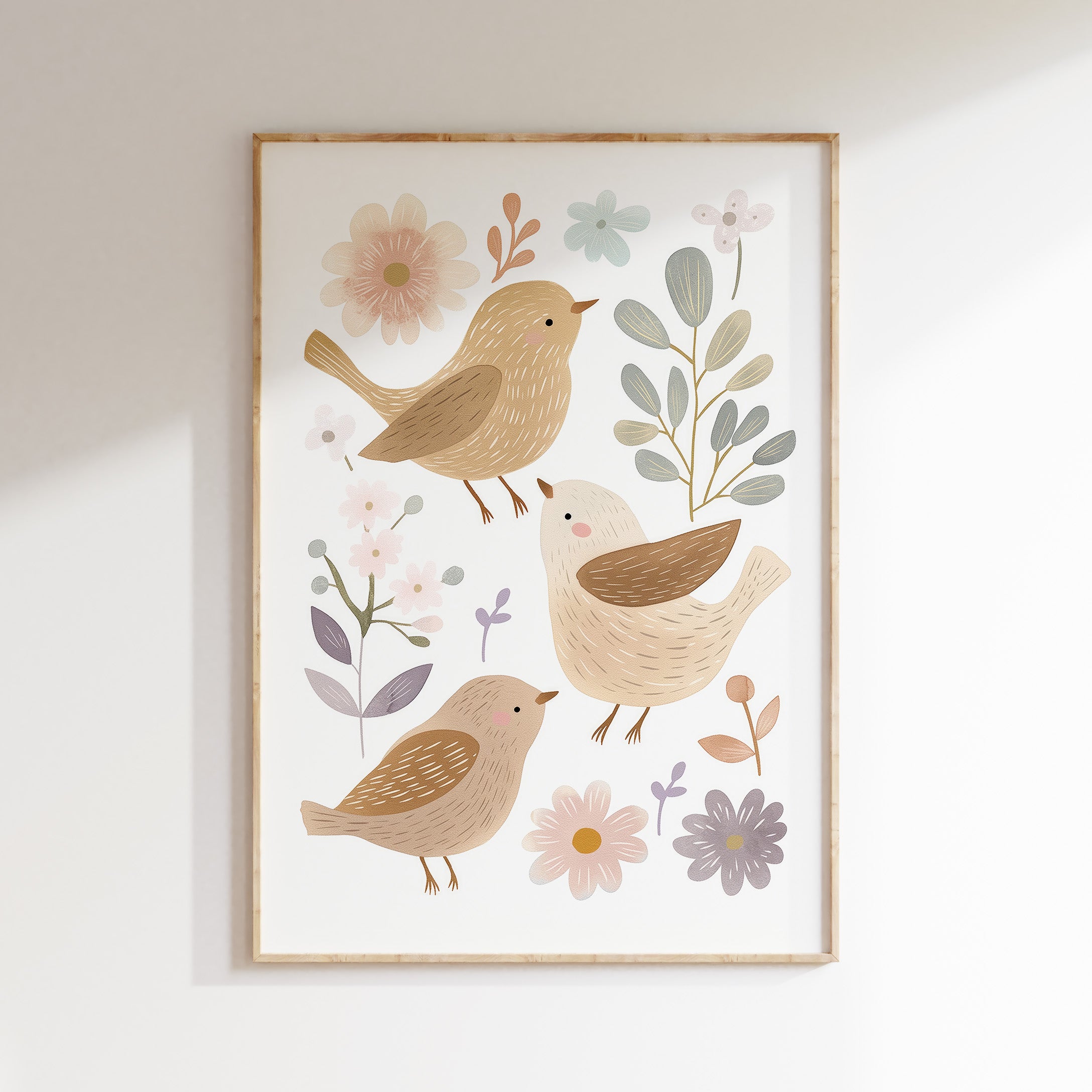 Kinderkamer print - Vogeltjes en Bloemen