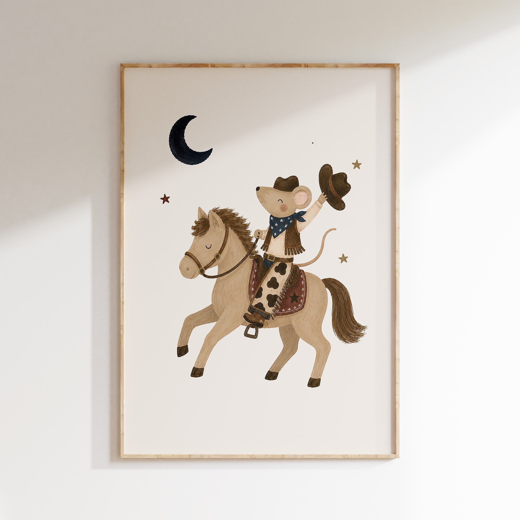 Kinderkamer poster - Cowboy muis te paard
