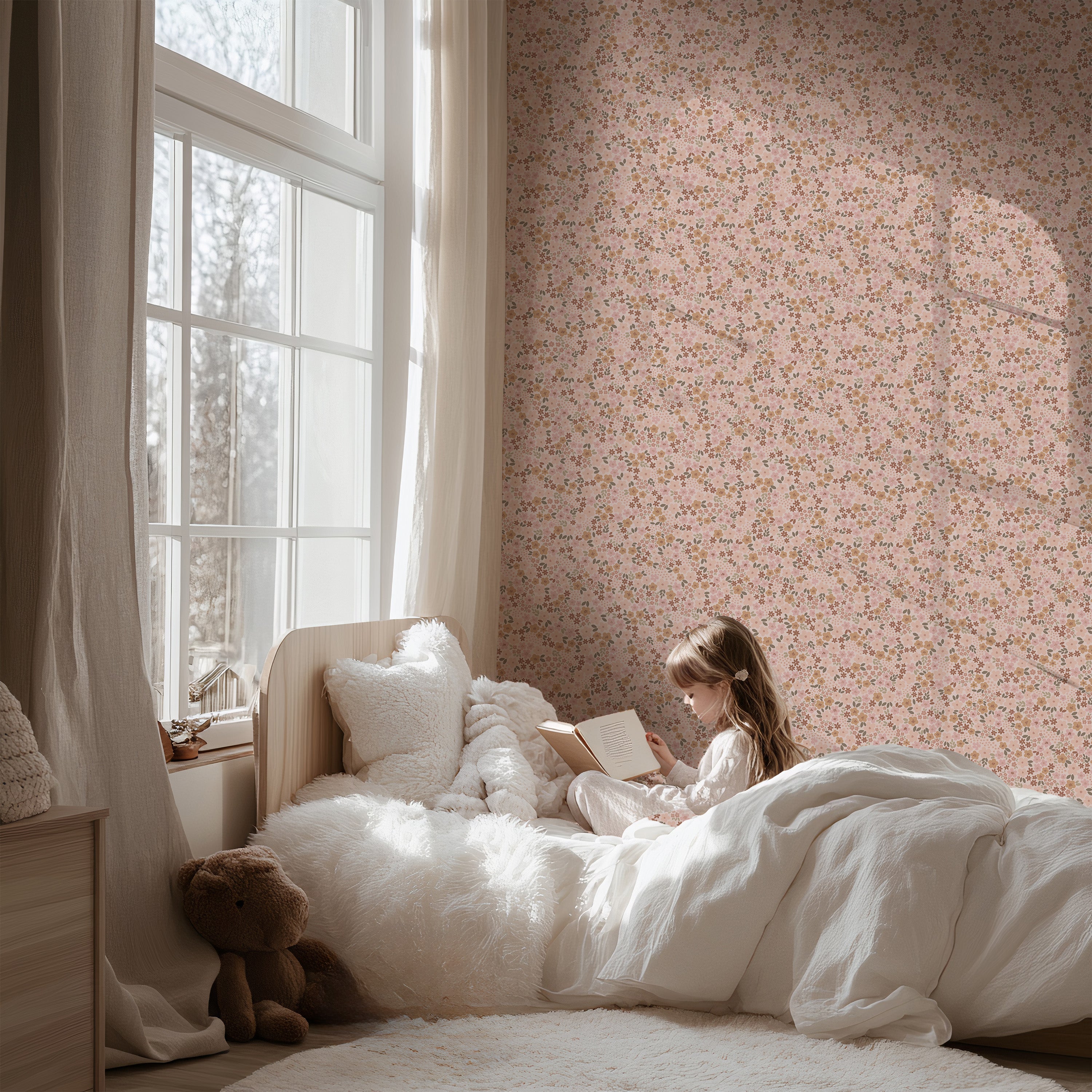 Behang Ditsy Flowers - rosy meadow