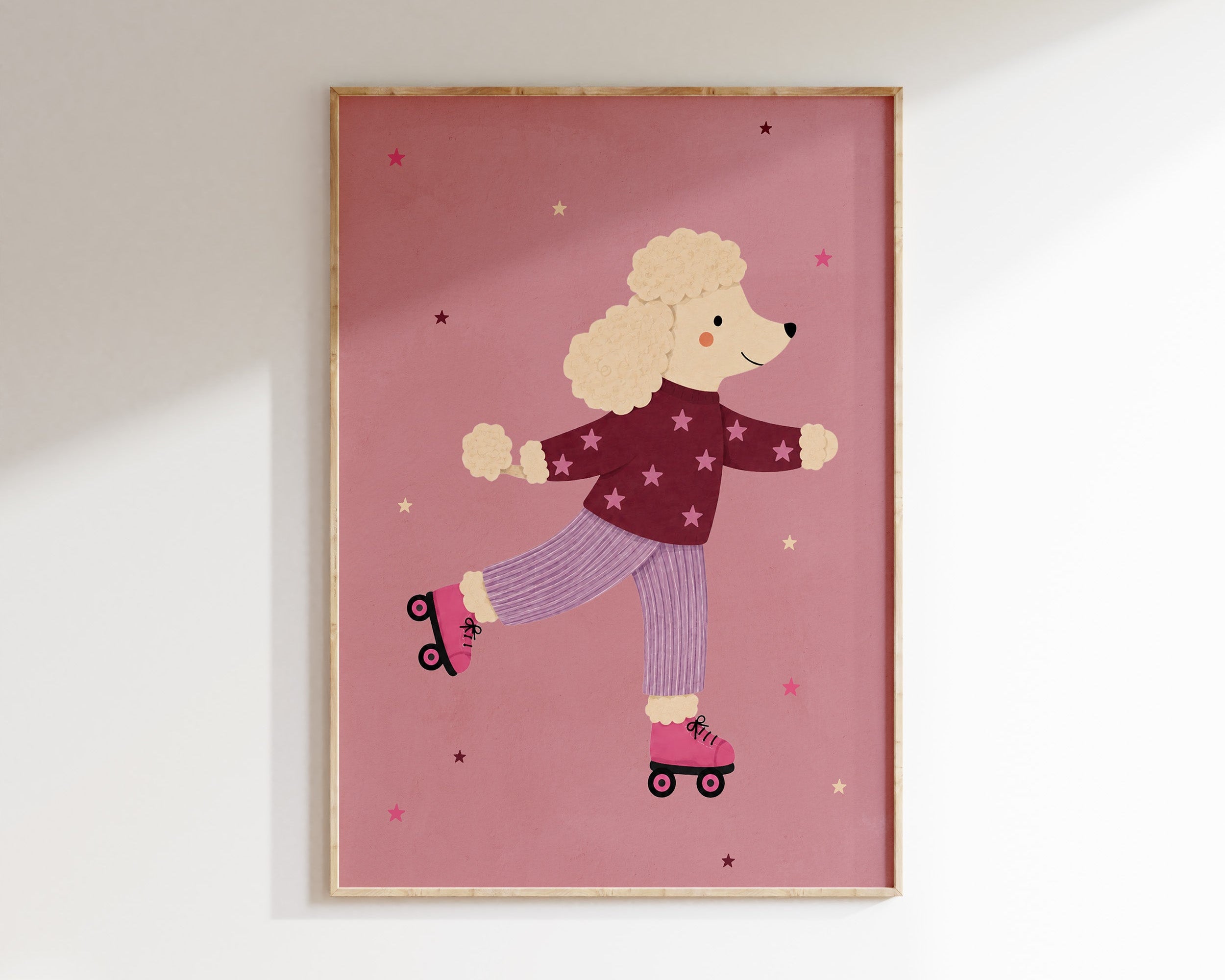 Kinderkamer print - Poedel op rolschaatsen