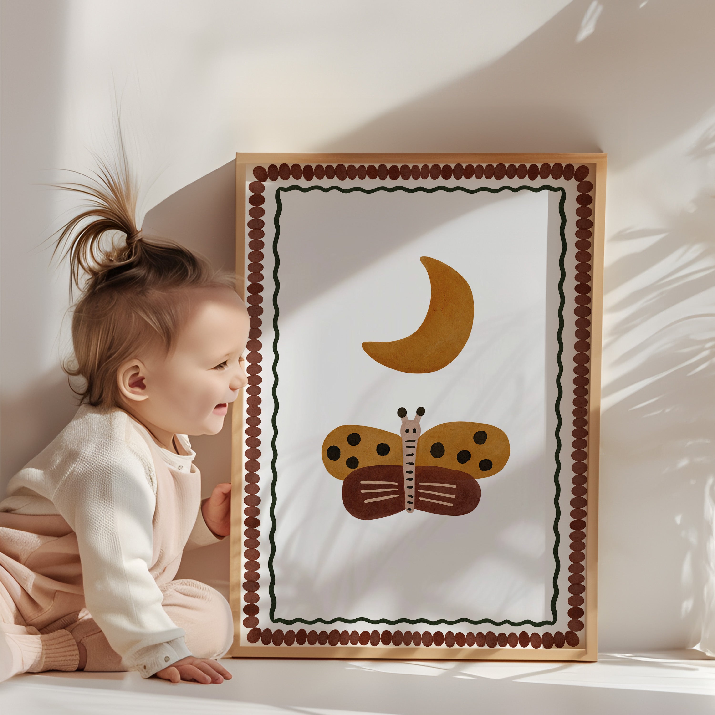 Retro kinderkamer poster - Vlinder en maan