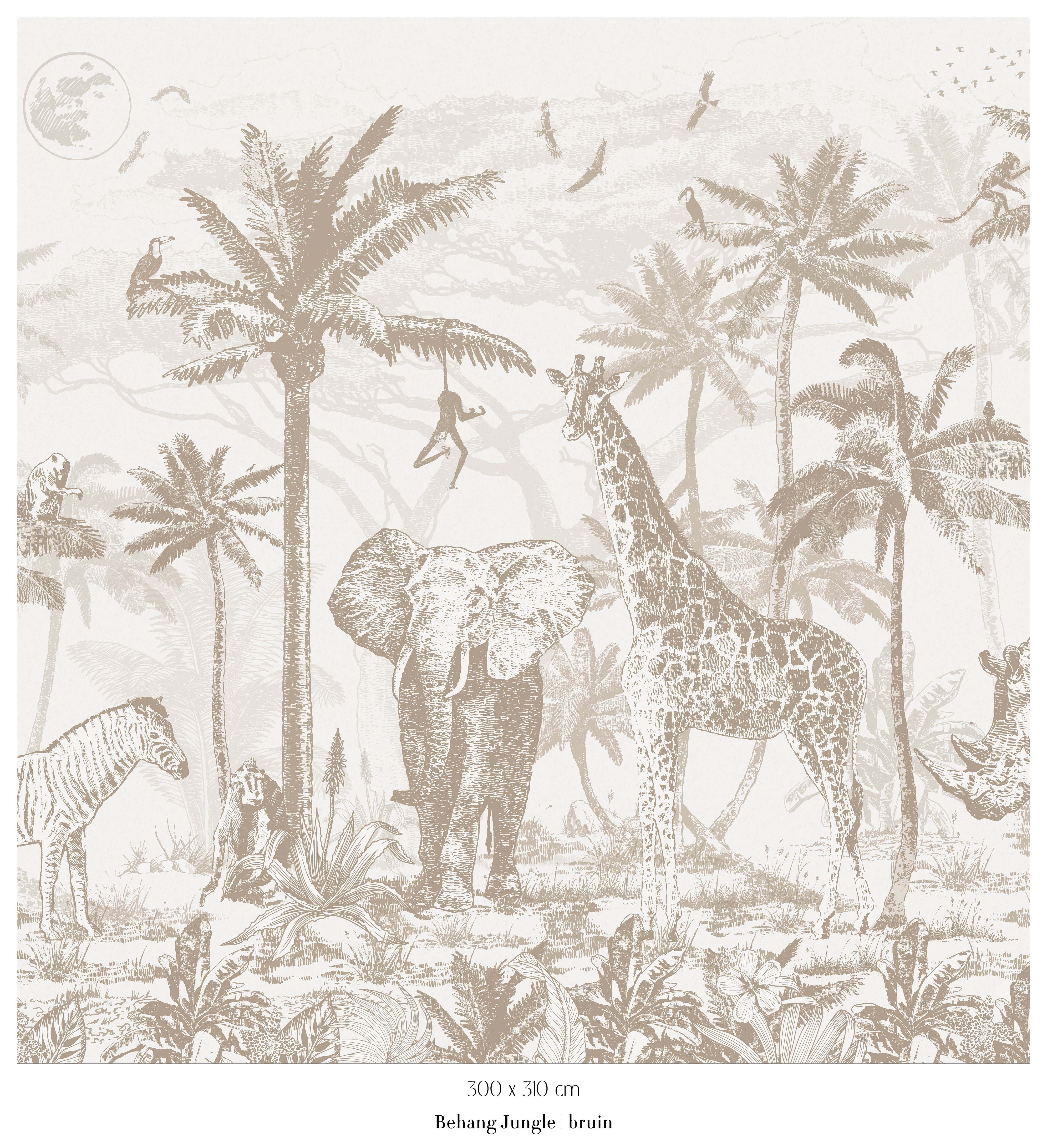 Collage wallpaper Jungle - brown