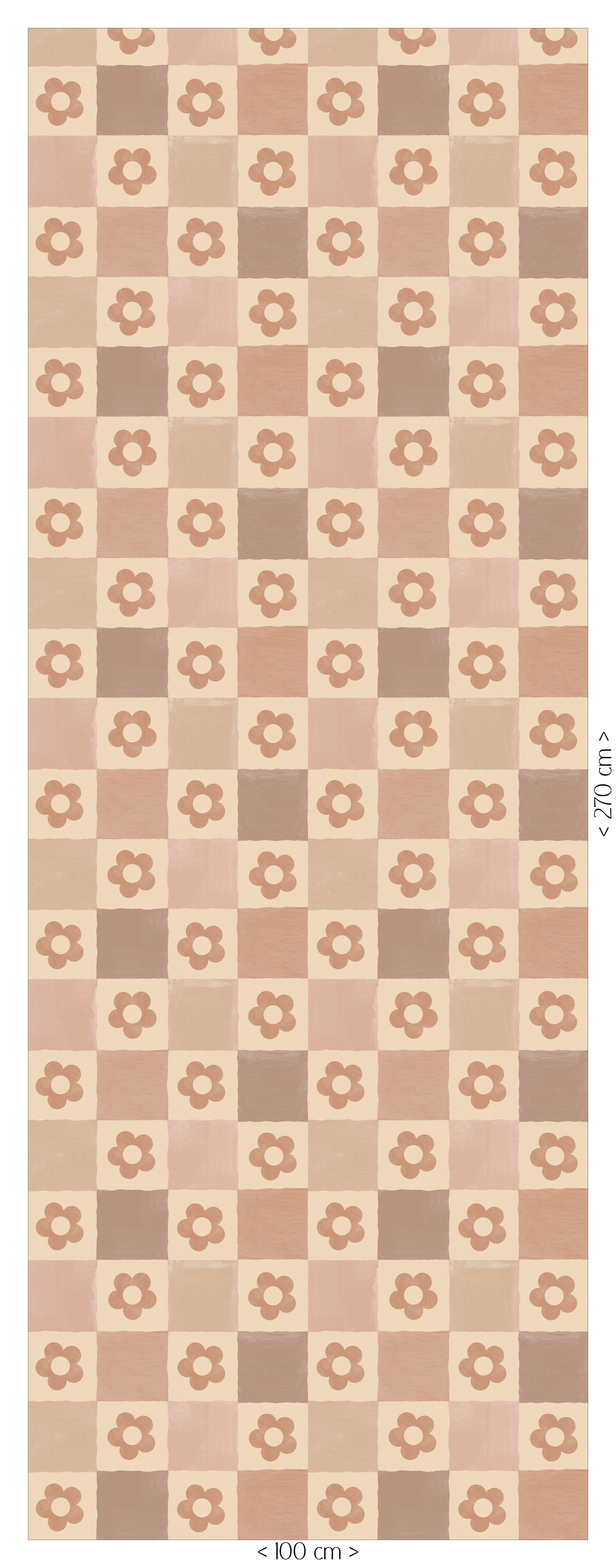 Wallpaper Checkered Checkered - nude with flowers