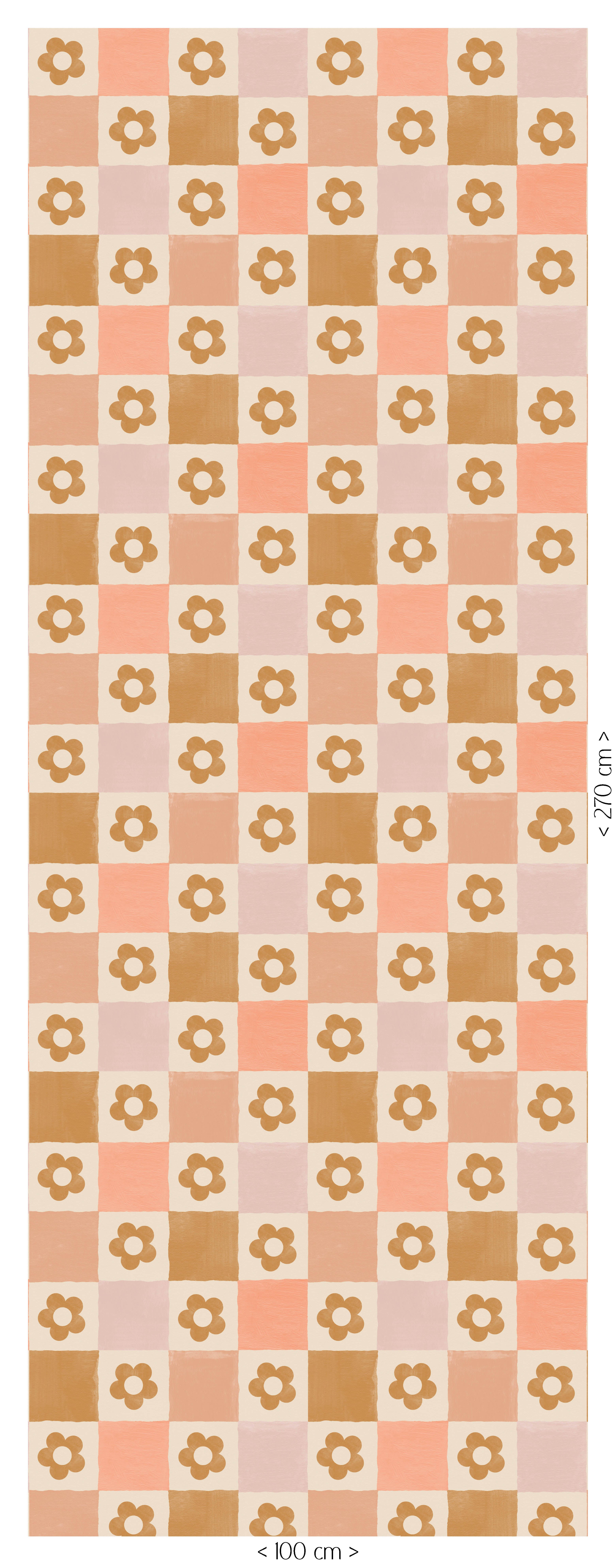 Behang Ruitje Ruitje - lila met bloemen (aanbieding)