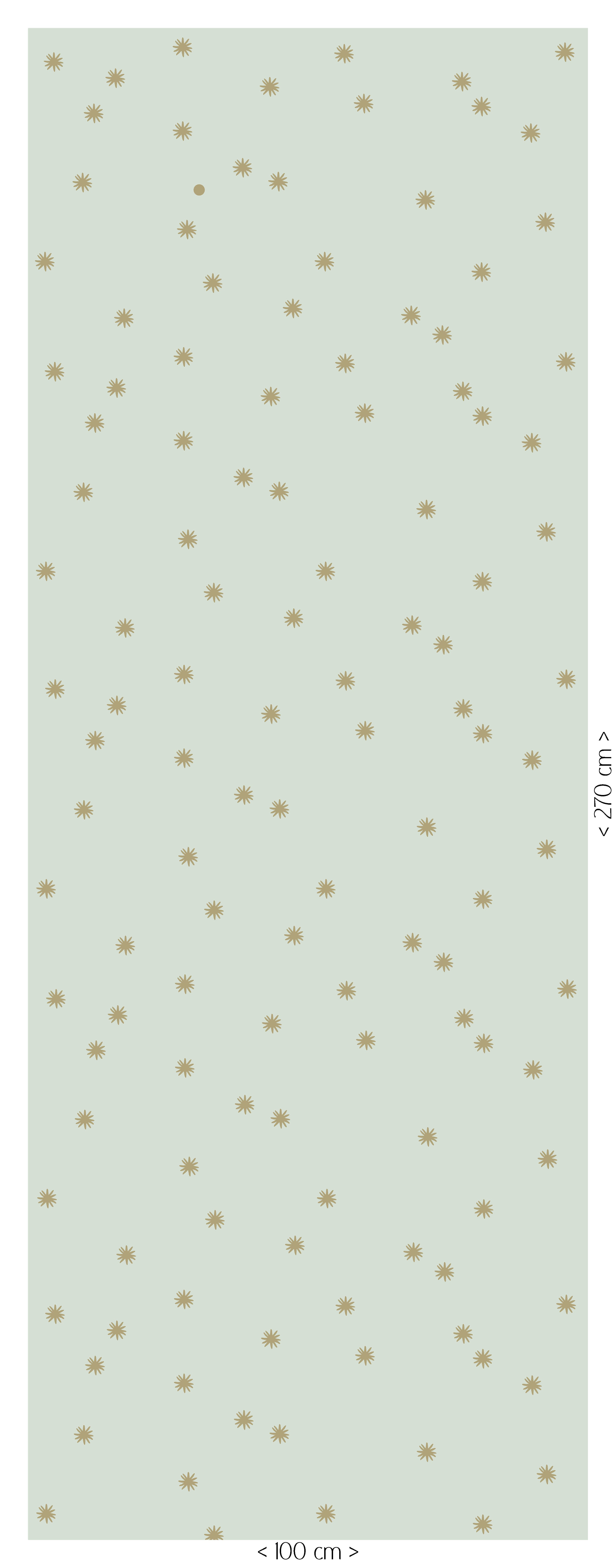 Tiny Stars sage mist sterrenbehang van 100 bij 270 cm met okergele sterren op saliegroen