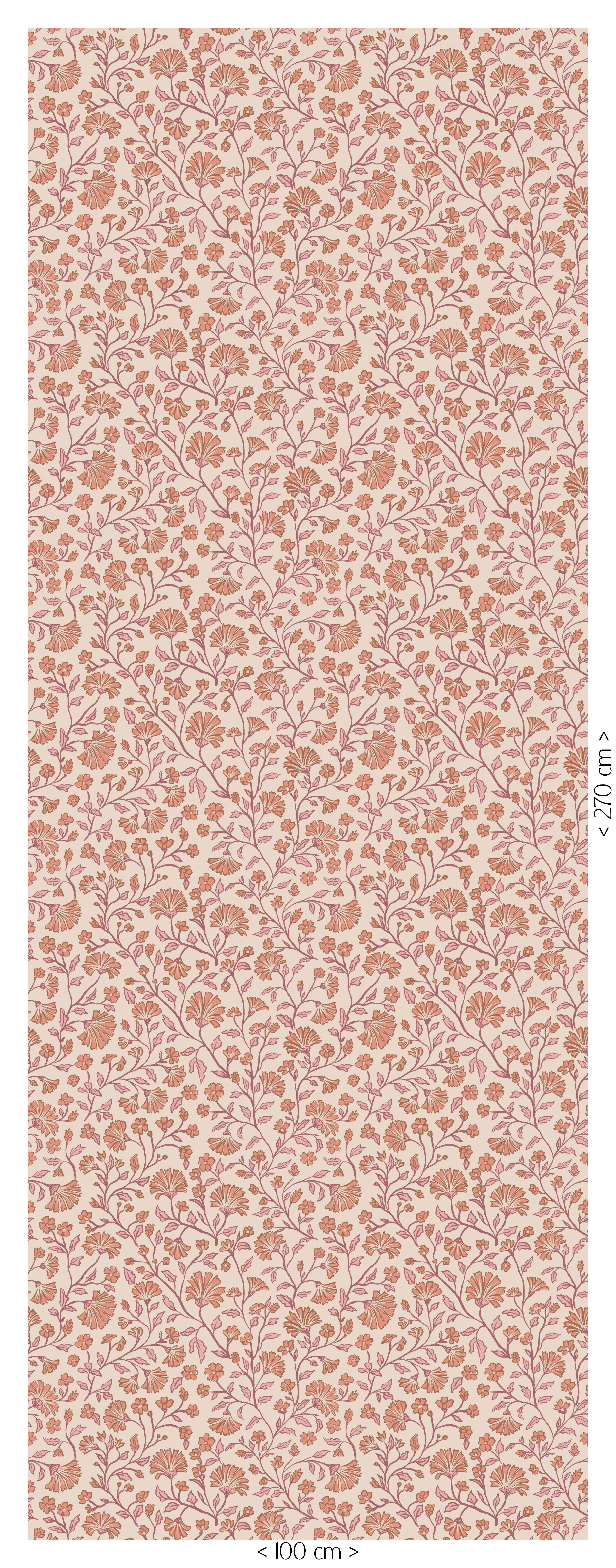Peach Bloom abricot rose bloemenbehang van 100 bij 270 cm met roze ranken en abrikooskleurige bloemen
