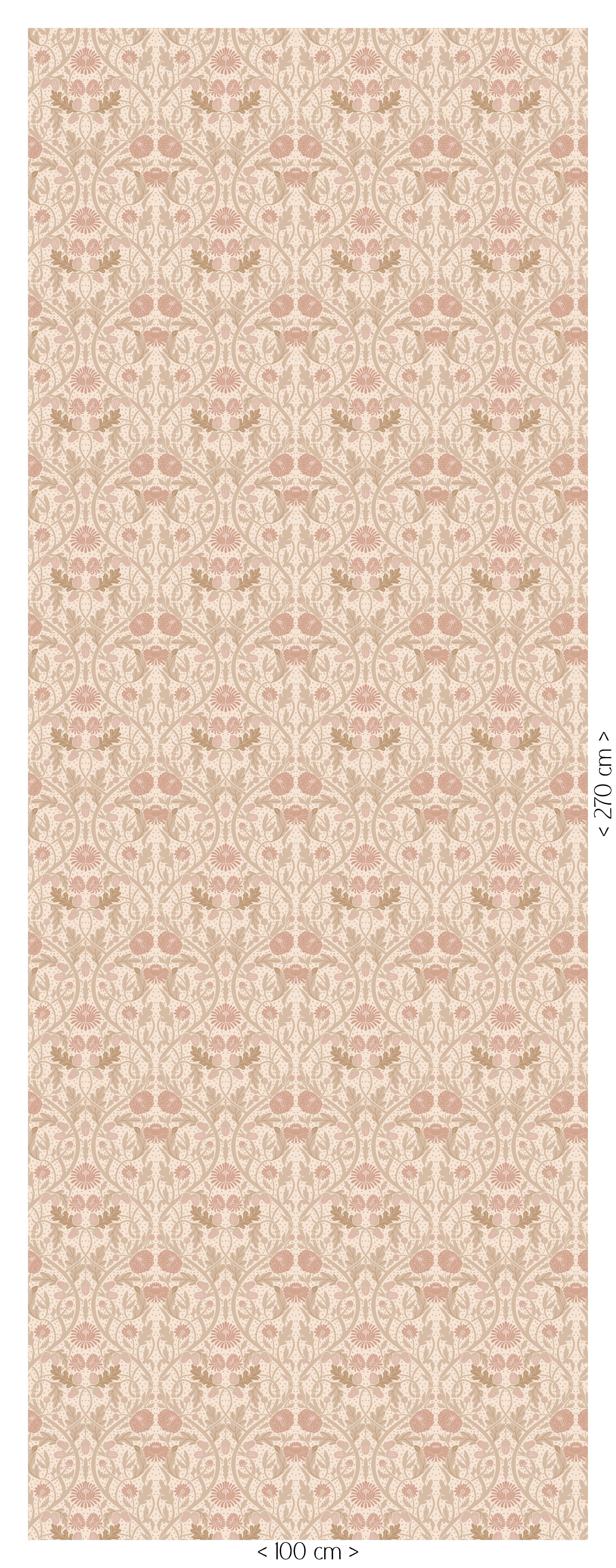 Willow Bloom linen botanisch behang van 100 bij 270 cm met beige takken en poederroze bloemen