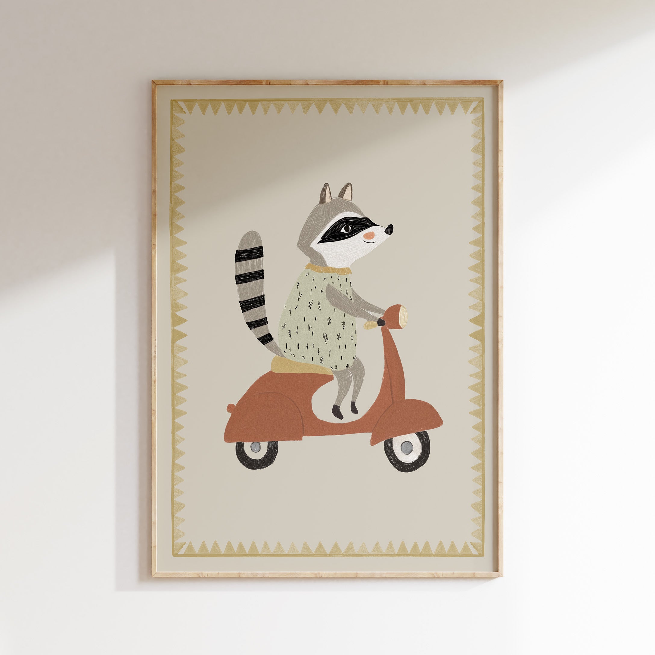 Kinderkamer print - Wasbeer op scooter
