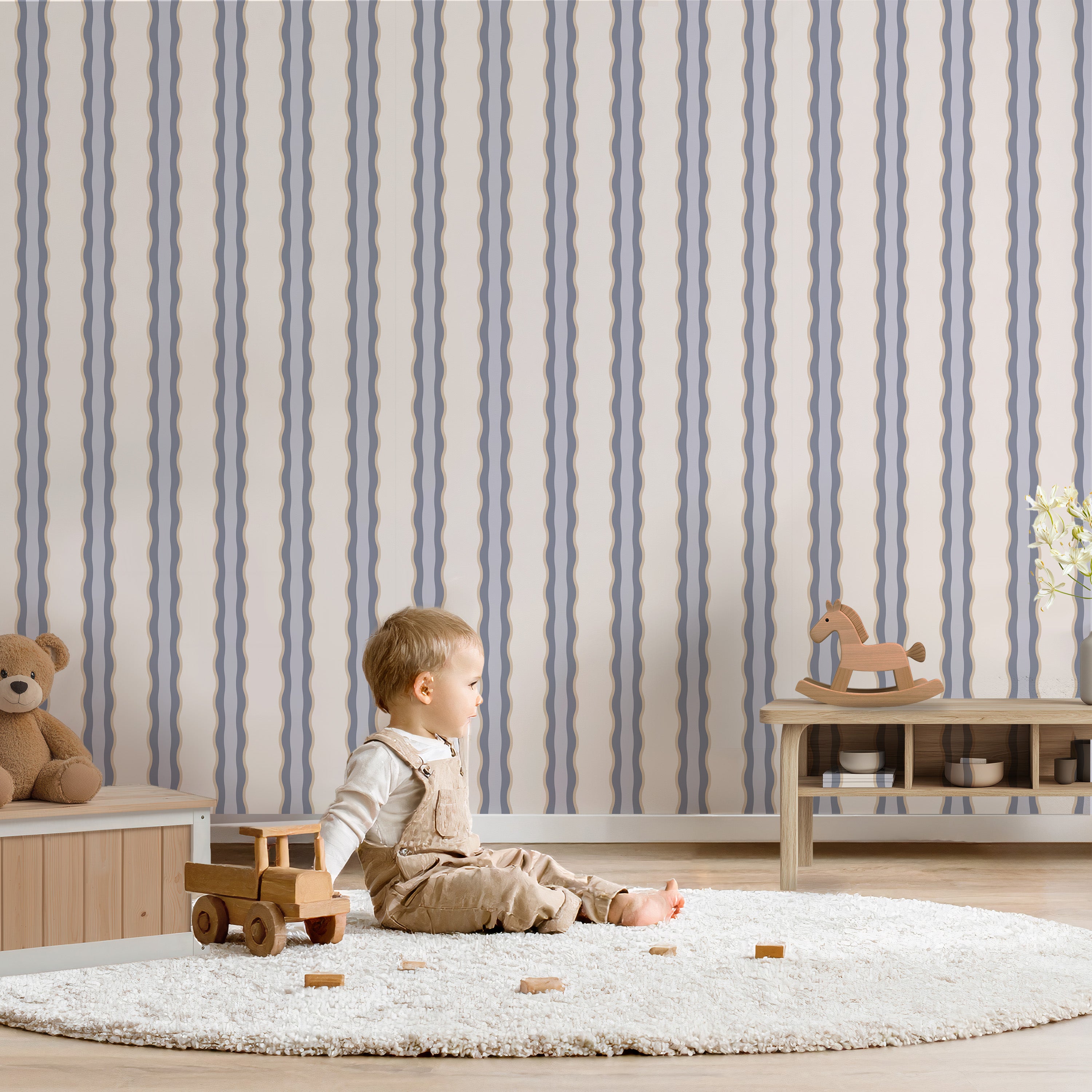 Behang Wobbly Waves - blue